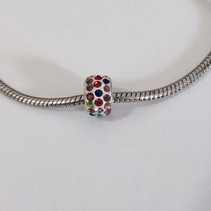 Silver‎ White with Rainbow Rhinestones Charm for Pandora Style Bracelet